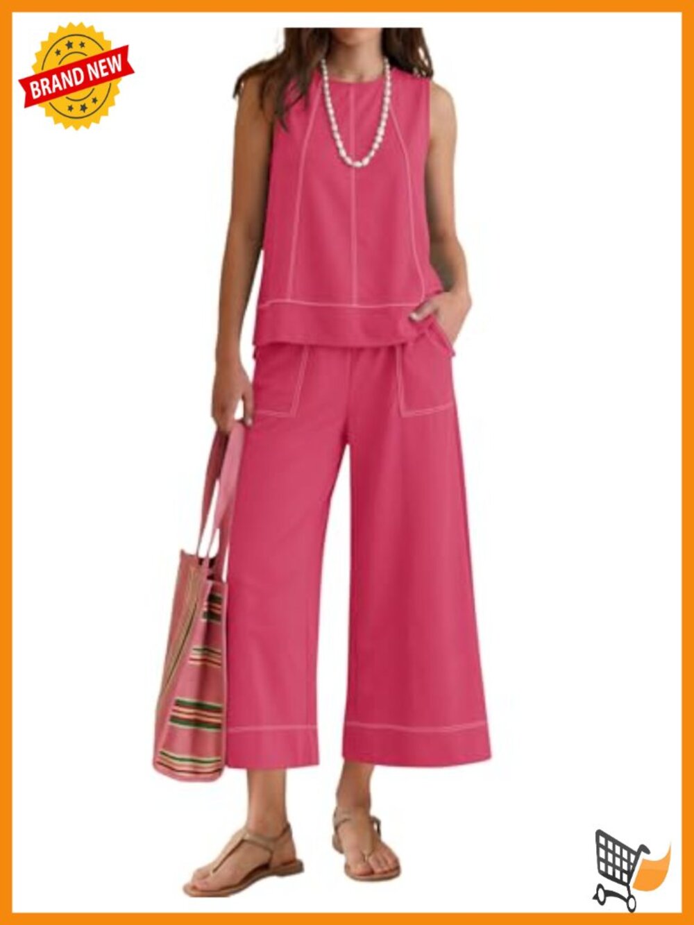 Women's two piece set sleeveless top wide leg pants with pockets summer outfit
